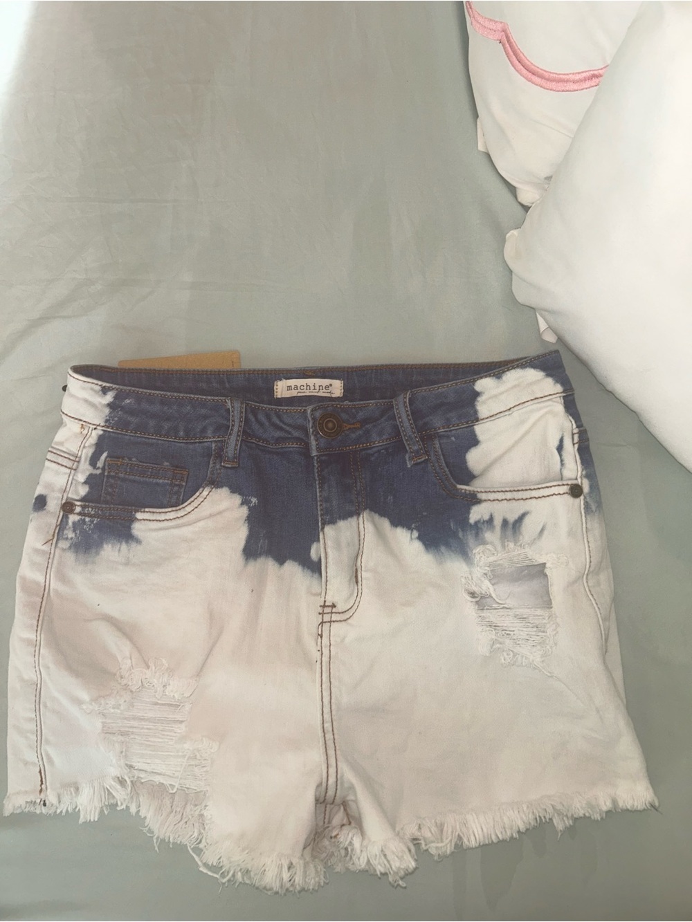 Machine Tie-Dye High-Waist Denim Shorts - Blue & White